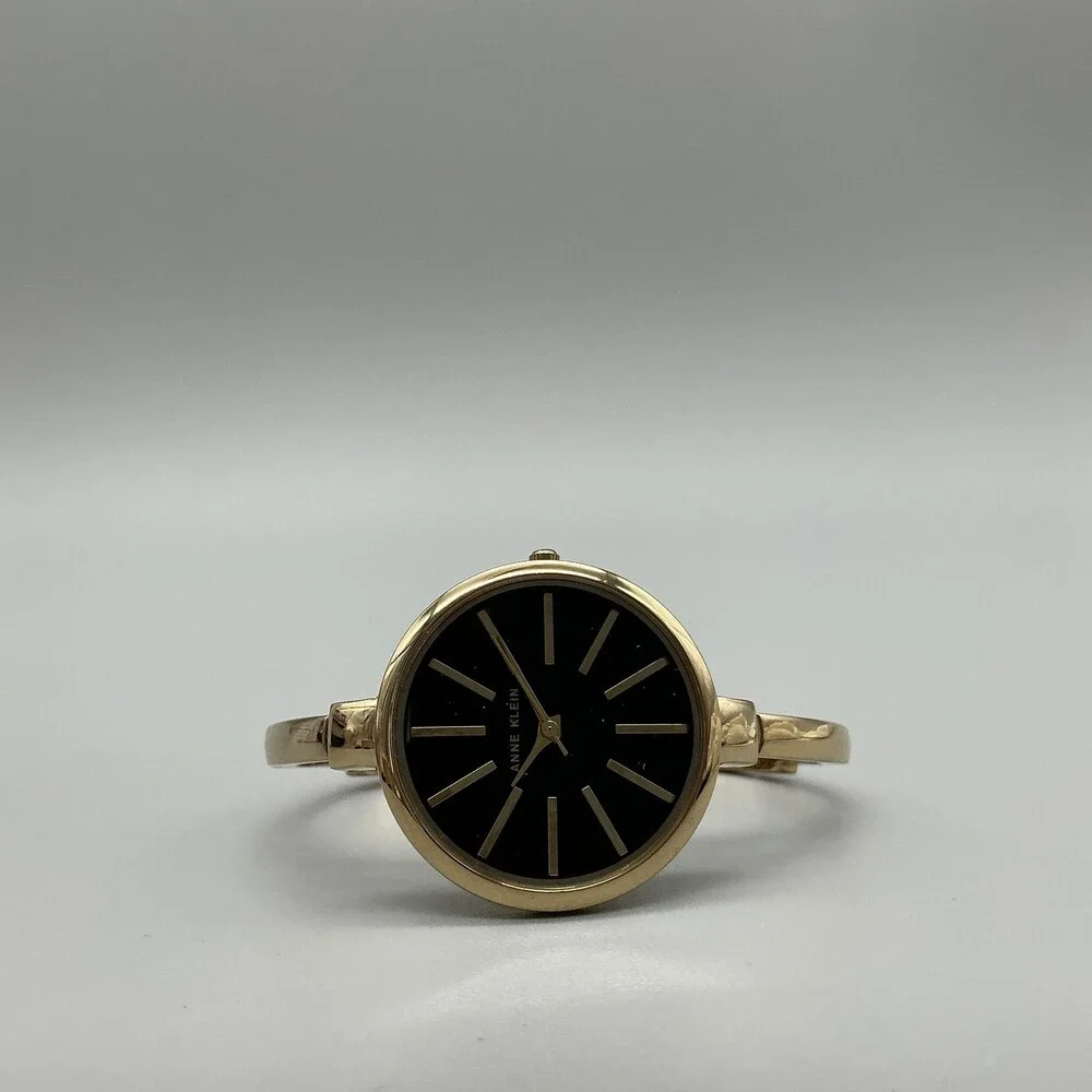 Anne Klein Womens Watch 32mm Black Dial Gold Tone Bangle New Battery 6.75